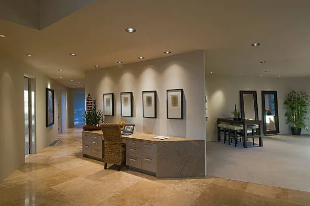 View of hallway along partition desk in luxury and modern home