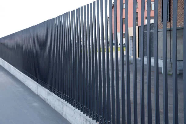 Designer metal fence with vertical blinds